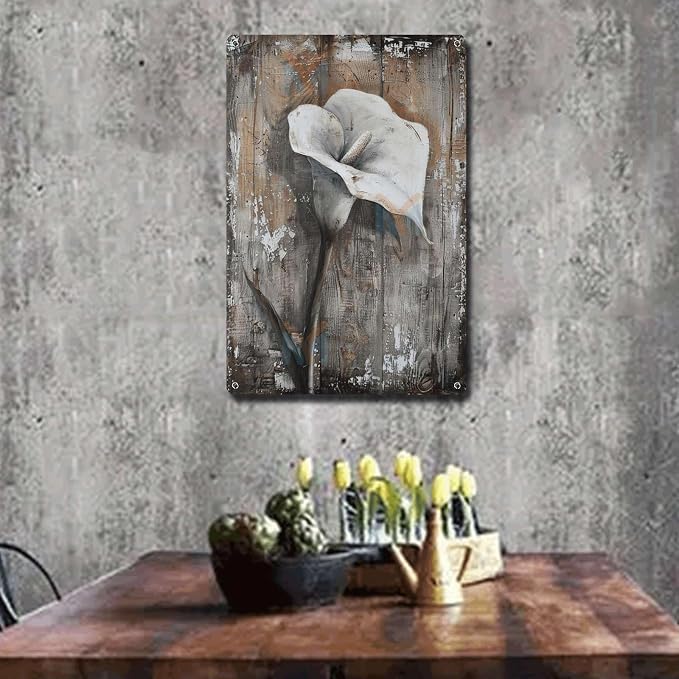 Metal Sign Tin Sign Vintage Wall Art Antique Elegance Calla Lily Tin Sign for Shabby Chic Interiors Rustic Charm and Corrosion Resista Tin Signs Gardening for Pub 6×8 Inches