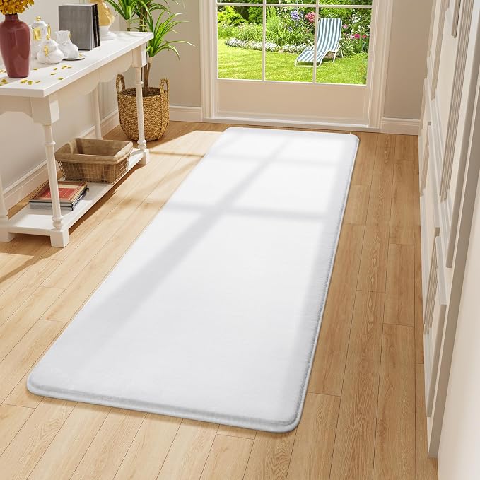 Amearea Modern Soft Hallway Runner Rug, 2x6 Feet White Washable Runner Rugs | Fluffy Bedroom Bedside Rugs, Indoor Non Slip Memory Foam Rug Carpet for Hallway Entrance Kitchen Living Room Decor