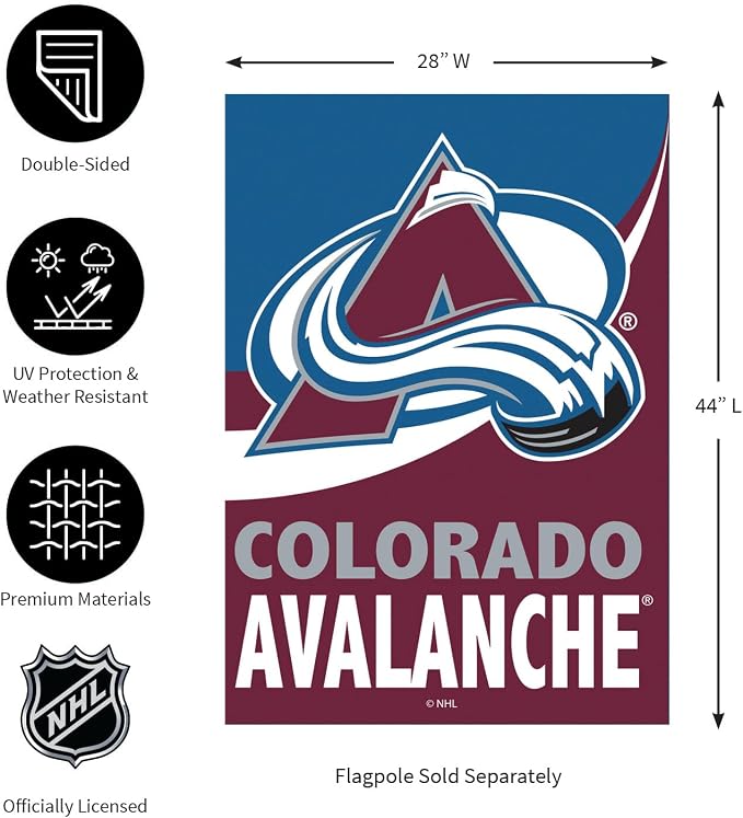 Team Sports America NHL Colorado Avalanche House Flag, 28 x 44, Double Sided Garden Flags for Outside, Outdoor Flags & Banners for Gardens Patio, Indoor Wall Decor Flag for Room