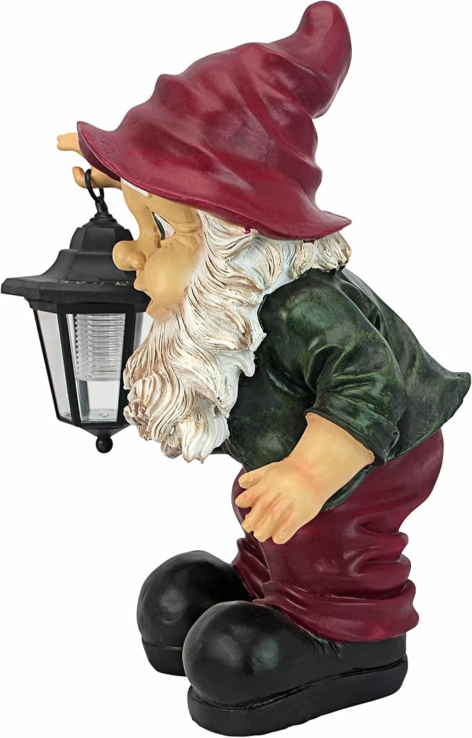 Design Toscano QL30314 Solar Garden Gnome Statue - Edison Gnome with Solar Lantern - Outdoor Garden Gnomes - Lawn Gnome Statues,full color
