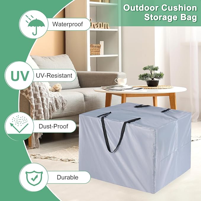 M METERXITY Outdoor Patio Cushion Storage Bags, 32" x 32" x 24" (L x W x H) Grey Waterproof Windproof Easy Loading Space-Saving