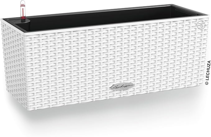 Lechuza BALCONERA Cottage 50 White, Self-Watering Window Box (Railing Planter), H7.5 L19.7 W7.5 in