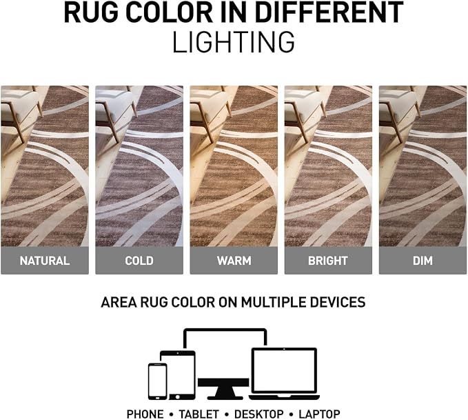Rugshop Wavy Circles Modern Fade-Resistant Area Rug Brown 3'3" x 5' | Rectangular, Size 3'3" x 5', Living Room, Bedroom, Dining Room, Home Office, Kitchen, Entryway, Hallway, Nursery, Kids Room