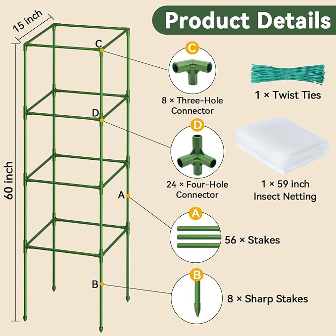 Halatool 2 Pack 60 Inches Square Tomato Cages for Garden, Heavy Duty Adjustable Metal Tomato Trellis for Climbing Plants – Green Plant Support Stakes for Vegetables Flowers Fruits & Raised Bed Outdoor