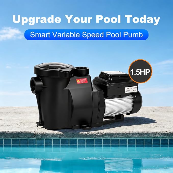Variable Speed Pool Pump Inground 1.5HP,High Flow Energy Efficient Pumb | for In/Above Pool,Built-in Timer,Rain Cover,Quiet Self-Priming,Large Filter Basket