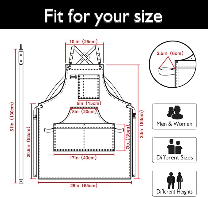 Kitchen Apron, Work Apron, Canvas, Multiple Pockets, Gardening, Painting, BBQ, Artist, Carpenter, Sizes M to XXL, Black | Multiple Pockets, Gardening, Painting, BBQ, Artist, Carpenter, Sizes M to XXL