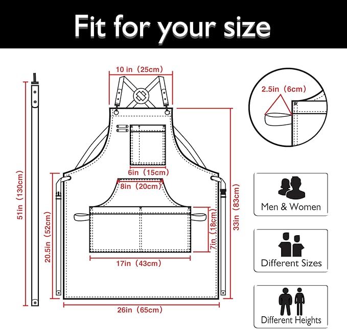 10 Pack Kitchen Apron, Work Apron, Canvas Apron, Black | Multiple Pockets, Gardening, Painting, BBQ, Artist, Carpenter, Sizes M to XXL
