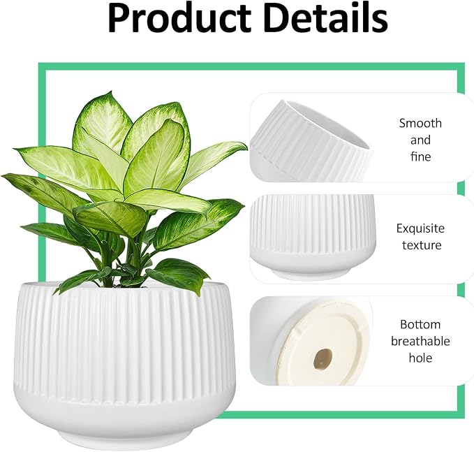 OXART Ceramic Plant Pot, 12+9+6.6 inch Large Plant Pot with Drainage, 3 Piece Planters for Indoor Plants, Modern Decor Home Office Garden Flower Pots for Indoor Outdoor Plant Set, White
