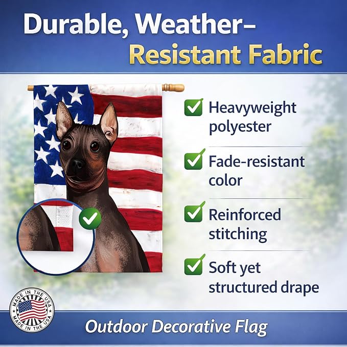 Caroline's Treasures CK6400CHF American Hairless Terrier American Flag House Flag Large Porch Sleeve Pole Decorative Outside Yard Banner Artwork Wall Hanging, Polyester, House Size, Multicolor