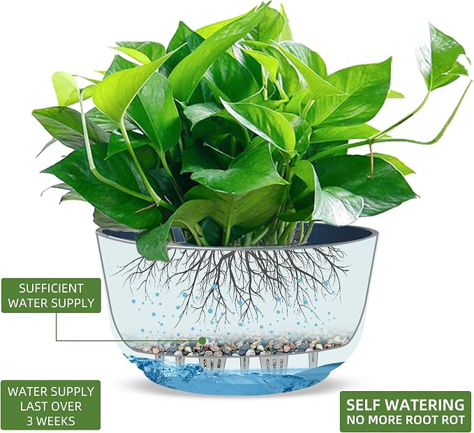 Dexceder 9.8 Inch Self Watering Hanging Planter (2 Pack, Deep Blue) | Thickened Hanging Basket Flower Plant Pot Indoor Outdoor