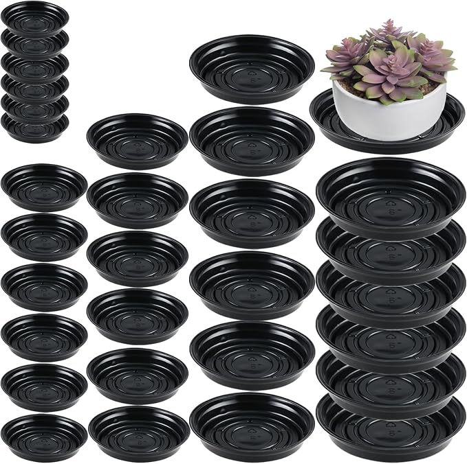 30 Packs 4/6/8/10/12 Inches Plant Saucers for Indoor Outdoor Use Heavy Duty Plastic Plant Plate Dish for Planter Bulk Round Flower Pot Drip Trays to Catch Water 4 to 20 Inch, Black