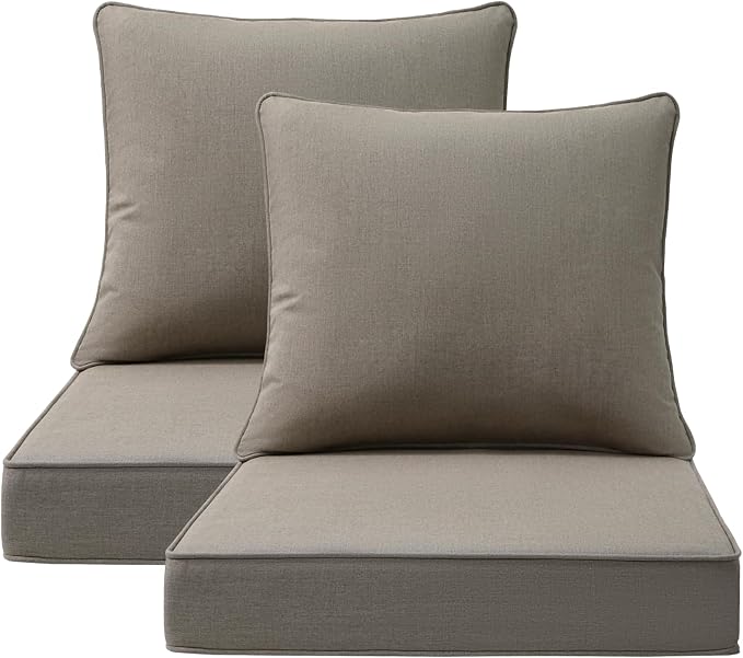 Unimatta Sunbrella Outdoor Patio Chair Cushions Set, 24" x 24"(24x24 Back), Set of 2, Water-Repellent, Fade Resistant, Deep Seat Bottom and Back Cushion for Backyard, Couch, Sofa, Cast Shale
