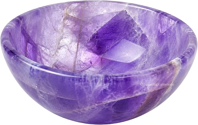 Amethyst Crystal Bowl - 3 Inch Decorative Bowls for Room and Home Decor - Gemstone Healing Crystals for Elegant Display, Positive Energy Balance and Gift
