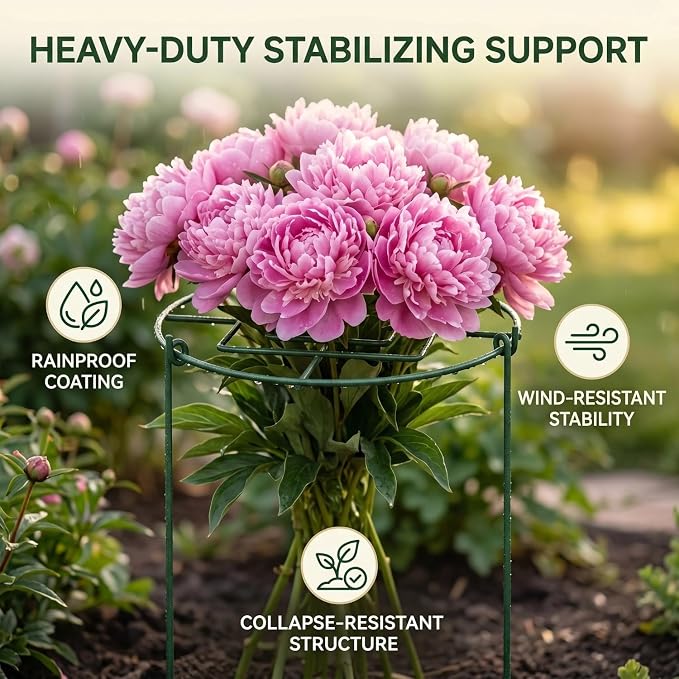 4 Pack Peony Cages and Supports, 14" D x 16" H Large Plant Supports for Outdoor Plants, Heavy Duty Flower Support Rings for Peonies, Roses, Hydrangeas, Tomatoes & More