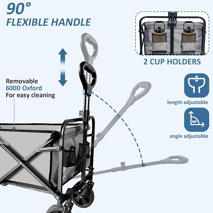 Collapsible Utility Cart Folding Wagon, 320lbs Capacity Lightweight Rolling Cart with Quiet Wheels, Quick-Fold Design for Camping, Shopping, Ourdoor Use, Gray