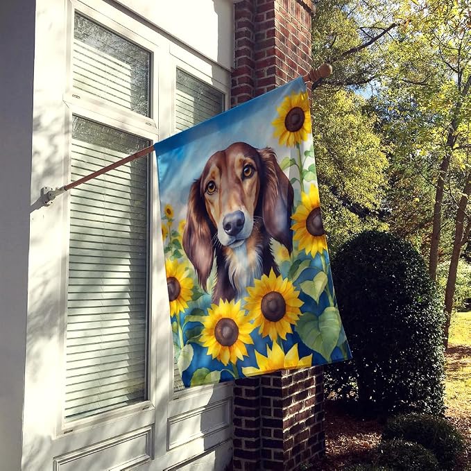Caroline's Treasures DAC6152CHF Saluki in Sunflowers House Flag Large Porch Sleeve Pole Decorative Outside Yard Banner Artwork Wall Hanging, Polyester, House Size, Multicolor
