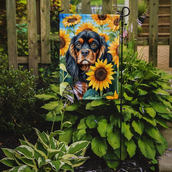 Caroline's Treasures DAC6048GF Cavalier Spaniel in Sunflowers Garden Flag Mailbox Flag Decorative Yard Flag Banner Outside Patio Artwork Yard Flower Beds, Garden Size, Multicolor