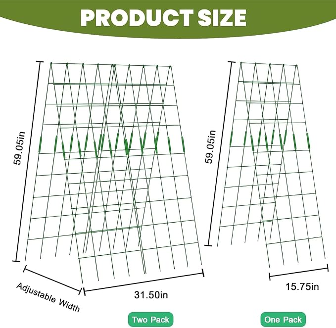 2 Pack Cucumber Trellis, 59" High Foldable A-Frame Garden Trellis for Raised Bed Garden Grow Support with Plant Support Clips Ties for Cucumber,Tomato, Climbing Plants and Flowers