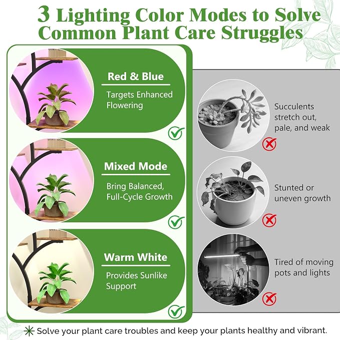 Plant Stand Indoor 2-Pack, 48" Small Space Indoor Plant Shelf with Full Spectrum Grow Lights, Mobile 8-Tier Tree-Shaped Display Rack Set of 2, for Living Room, Balcony & Office, Black and Brown