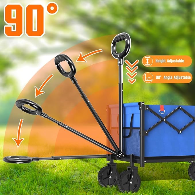 Yozoia Wagons Carts Foldable, Lightweight Portable Utility Shopping Cart with Wheels, Folding Grocery Wagon Cart for Grocery, Camping, Shopping, Beach, Garden, Sports Blue