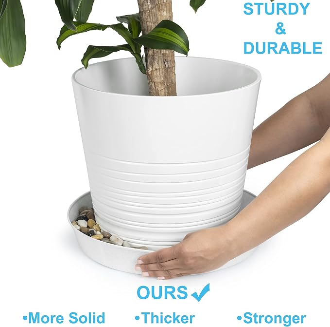 21 Inch (19 Inch Base) Case of 5 Plant Saucers | Polypropylene, Heavy Duty Indoor/Outdoor, Drip Pan & Tray, Collects Excess Water, Made in USA