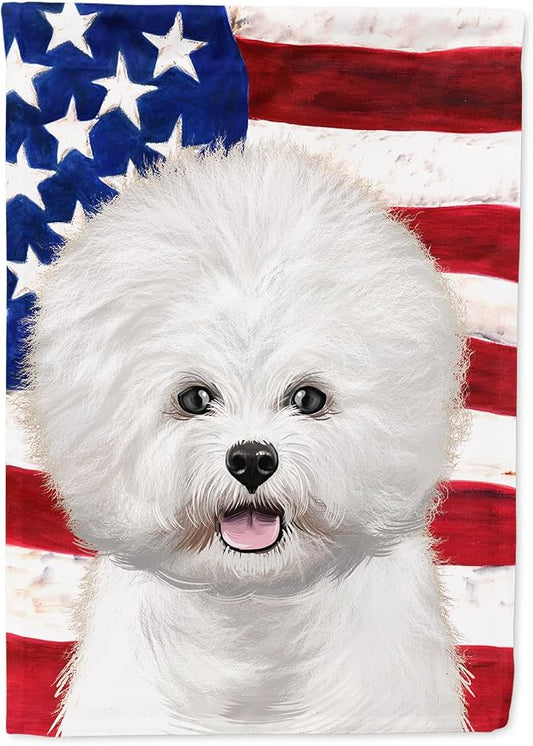 Caroline's Treasures CK6434CHF Bichon Frise American Flag House Flag Large Porch Sleeve Pole Decorative Outside Yard Banner Artwork Wall Hanging, Polyester, House Size, Multicolor