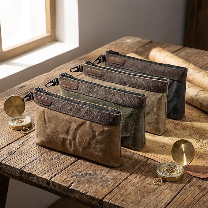 Waxed Canvas Tool Pouches 4 Pack – 11-Inch Heavy-Duty Zipper Tool Bags Set, Waterproof Utility Storage Pouches for Tools, Cables, Gear & Supplies – Rugged Tool Organizer Bags | Heavy Duty Zipper, Waterproof, Utility Organizer, Rugged Storage