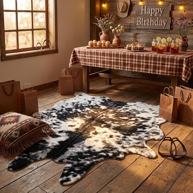 MustMat Faux Cowhide Rug,Cow Print Area Rug for Western Decor 5'2'' × 6'7'' | Black & White for Bedrooms, Living Rooms & Offices. Suits Industrial & Farmhouse Decor for Holiday & Parties