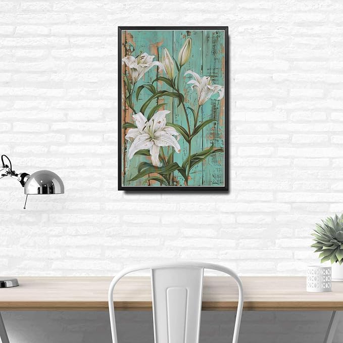 Metal Sign Tin Sign Vintage Wall Art Shabby Chic Lilies Tin Sign for Vintage Botanical Art Rustic Wall Panels and Distressed Wood Acce Home Decor for Bar 6×8 Inches with Metal Frame