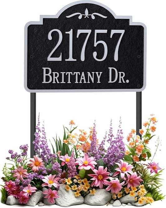 Customizable Address Sign - LAWN MOUNTED Plaque Outdoor House Number Ideal for Home and Garden Décor Style 4