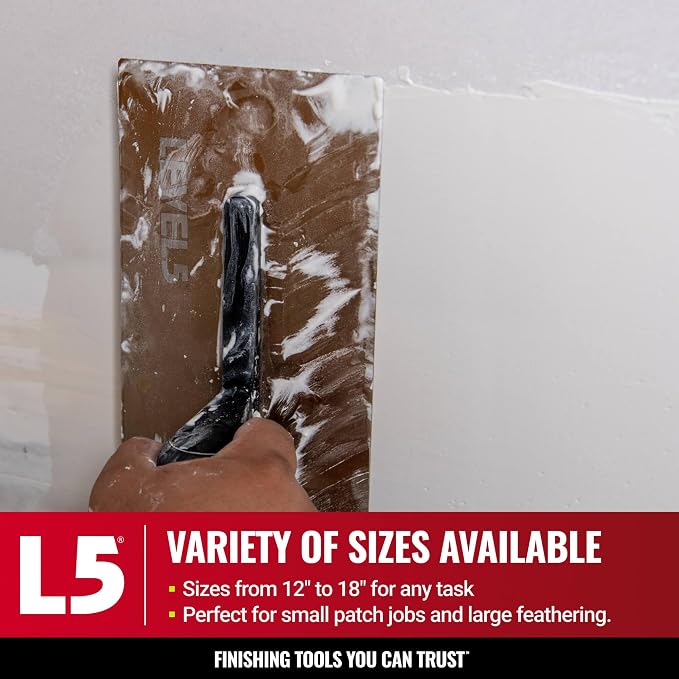 LEVEL5 14" x 4.75" 0.7 MM Flat Drywall Trowel | Triple-Hardened Stainless Steel, High-Impact Handle | Sheetrock Gyprock Wall-Board Plasterboard | 4-962