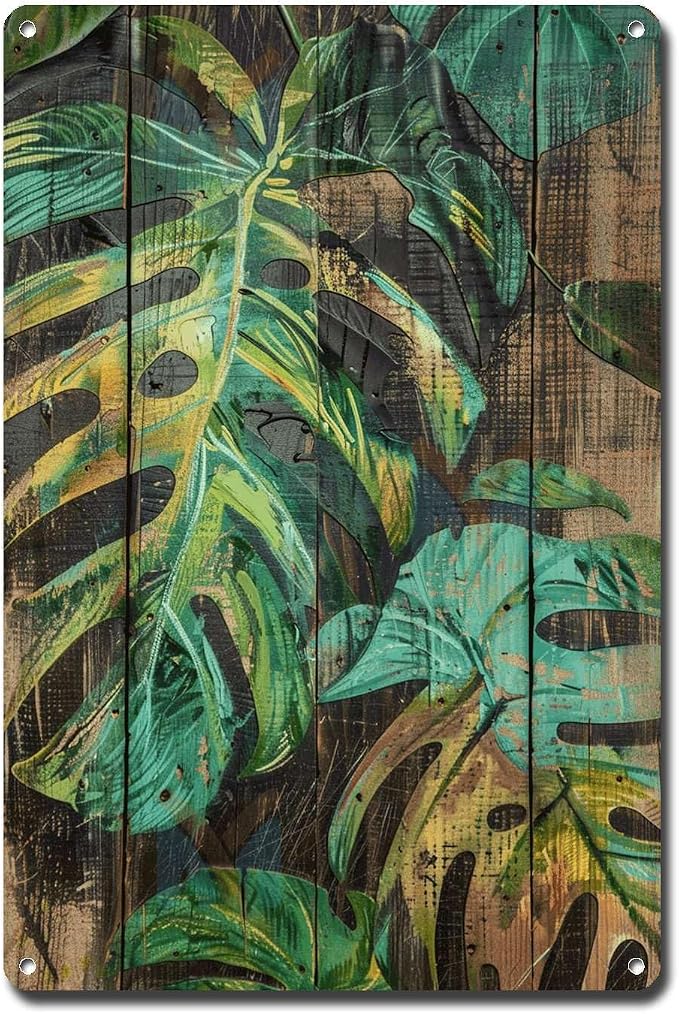 Metal Sign Tin Sign Vintage Wall Art Vintage Monstera Deliciosa Tin Sign for Rustic Wall Art Shabby Chic Interiors and Plant Lover Signs for Garden for Bar 6×8 Inches