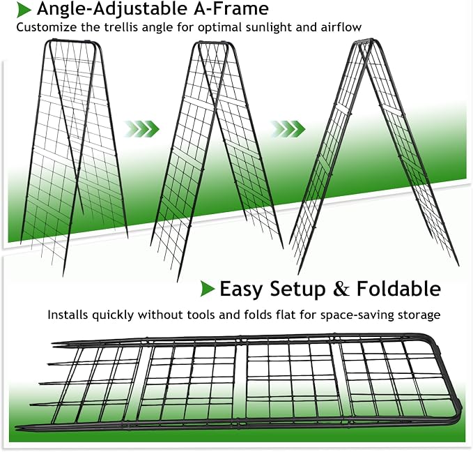 Heavy Duty Adjustable A-Frame Garden Trellis for Climbing Plants 50"x17", Reinforced Metal Plant Support for Raised Beds, Ideal for Tomatoes, Cucumbers & Outdoor Vines Black, 1 Pc