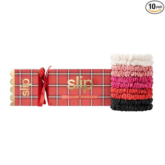 slip Skinny Scrunchies in Holiday Cracker Packaging: Anti-Crease, Anti-Breakage Slipsilk™ Design Protects Delicate Hair | Includes 10 Pure Silk Scrunchies, Jean