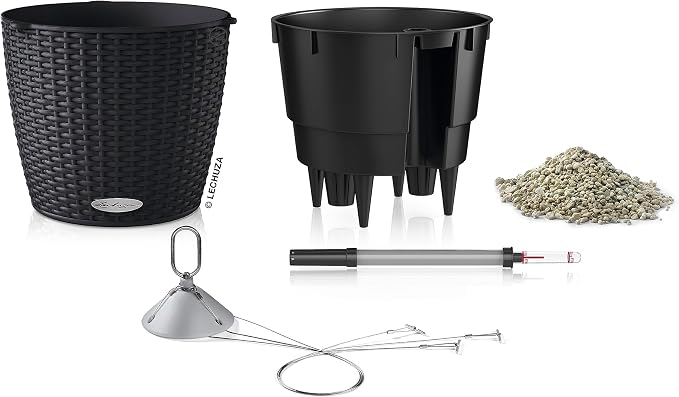 Lechuza Nido Cottage 28 Graphite Black, Self-Watering Hanging Planter, D10.6 H9.1 in