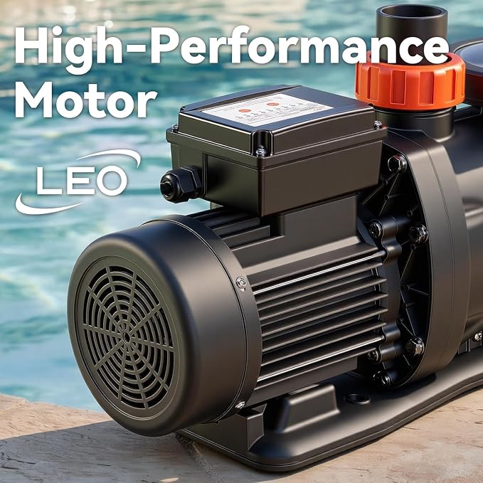 LEO 3HP In/Above Ground Pool Pump with Timer High Flow Powerful Self Priming Pool Pump, Single Speed 115V 7910GPH, Orange Red