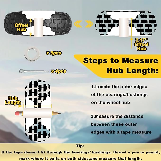 10 Inch Solid Rubber Tires, 4.10/3.50-4 Tire and Flat Free with 5/8" Bearings, 2.17" Offset Hub for GOR Garden Carts, Garden Wagon Carts, Trolleys, Hand Trucks and Utility Cart(4 Pack)