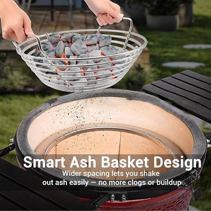 Charcoal Ash Basket with Handles, Stainless Steel Fits Big Green Egg Large, Kamado Joe Classic & Joe Junior – Heavy Duty Charcoal Holder for 14" Grills