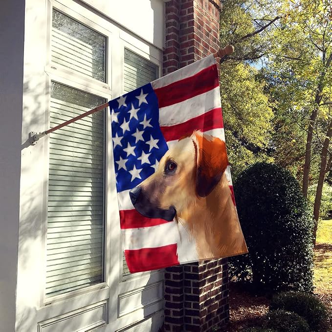 Caroline's Treasures CK6436CHF Black Mouth Cur Dog American Flag House Flag Large Porch Sleeve Pole Decorative Outside Yard Banner Artwork Wall Hanging, Polyester, House Size, Multicolor