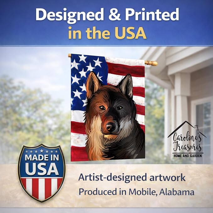 Caroline's Treasures CK6706CHF Shikoku Dog American Flag House Flag Large Porch Sleeve Pole Decorative Outside Yard Banner Artwork Wall Hanging, Polyester, House Size, Multicolor