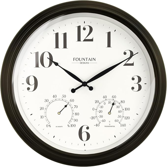 Maison 18 Inch Outdoor Clocks for Patio Large Waterproof with Thermometer,Outdoor Clock with Temperature and Humidity Combo,Weatherproof, Easy to Read,Oil Rubbed Bronze Black