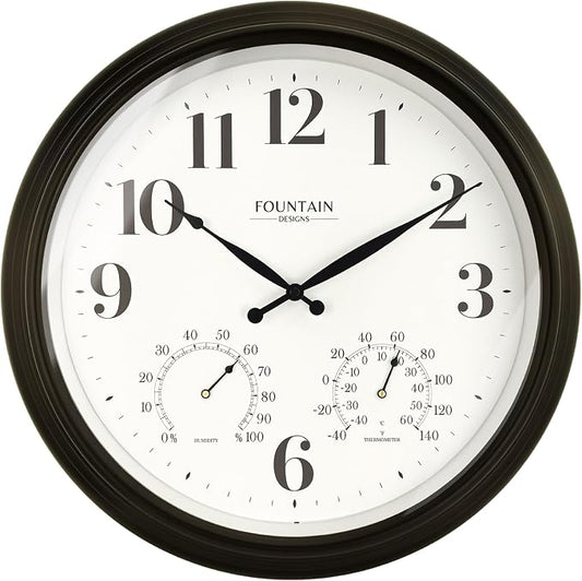 Maison 18 Inch Outdoor Clocks for Patio Large Waterproof with Thermometer,Outdoor Clock with Temperature and Humidity Combo,Weatherproof, Easy to Read,Oil Rubbed Bronze Black