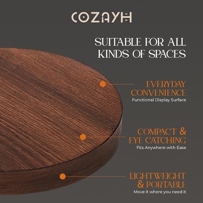 COZAYH Small Pedestal End Table, Living Room Accent Side Table - Display Stand with Wood Top & Distressed Finish Metal Base, Light Espresso