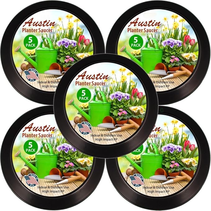 10 inch Saucers, Black, Case of 5 | Polypropylene, Heavy Duty Indoor/Outdoor, Drip Pan & Tray, Collects Excess Water, Made in USA