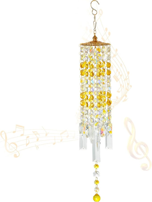 Crystal Wind Chimes Rainbow Suncatcher for Window, Garden, Patio Decor | K9 Crystal Suncatcher, 22 Inches, Creates Rainbows Indoors/Outdoors, Ideal For Gifting, Rose Gold Hooks, Porch/Balcony