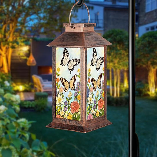 Butterfly Solar Lanterns Outdoor Waterproof Garden Decor Birthday Gifts for Women Mom Grandma Sister, Hanging LED Plastic Solar Lights Outside Decorative for Yard Patio Backyard Lawn Decorations
