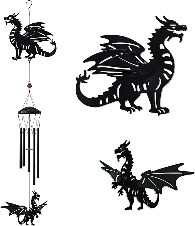 41" Adjustable Dragon Wings Wind Chimes for Outside Large Metal Wind Chime with Deep Tone,Black Matte Finish,Fantasy Outdoor,Indoor Decorative Windchimes,Unique Gift for Dragon Year & Fantasy Lovers