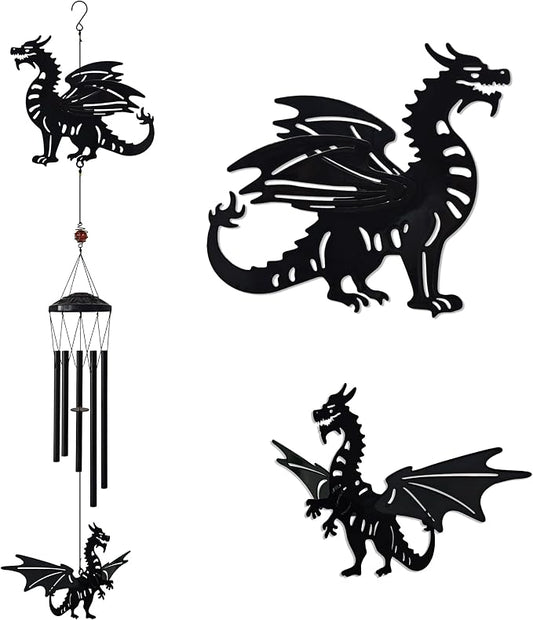 41" Adjustable Dragon Wings Wind Chimes for Outside Large Metal Wind Chime with Deep Tone,Black Matte Finish,Fantasy Outdoor,Indoor Decorative Windchimes,Unique Gift for Dragon Year & Fantasy Lovers