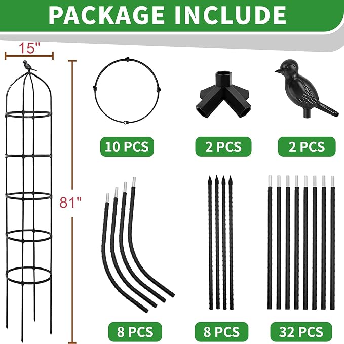 2-Pack 6.7FT Garden Obelisk Trellis for Climbing Plants,81”Metal Plant Support Tower,Heavy Duty Thickened Tube,Rustproof Black Vine & Flower Stand for Outdoor Indoor Use