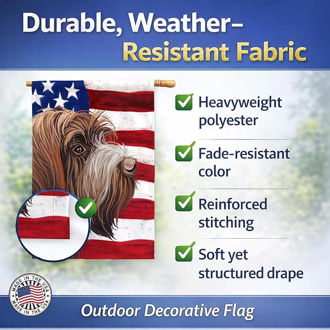 Caroline's Treasures CK6757CHF Wirehaired Pointing Griffon American Flag House Flag Large Porch Sleeve Pole Decorative Outside Yard Banner Artwork Wall Hanging, Polyester, House Size, Multicolor